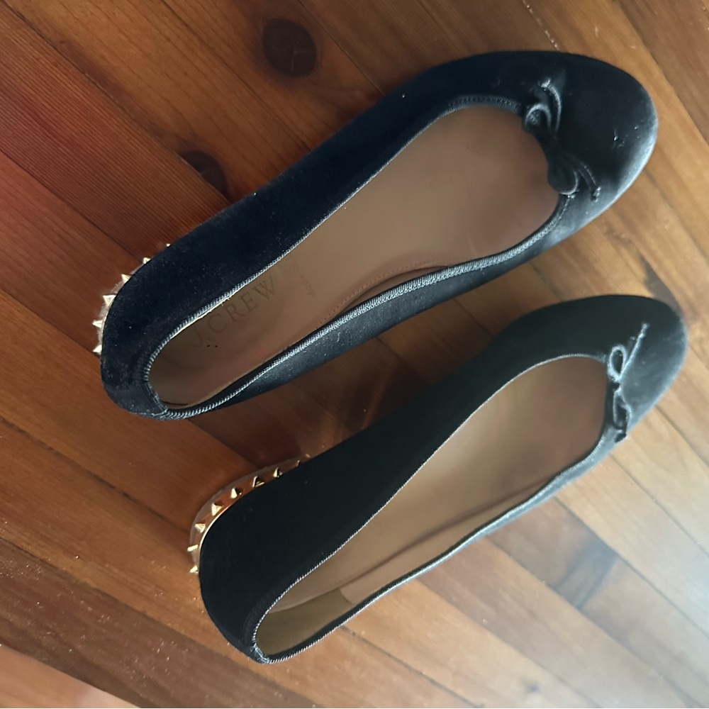J. Crew Black Flats with Gold Spikes